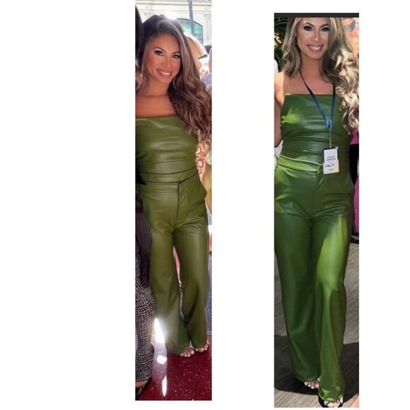 Zara olive green faux leather full length high waisted pants Sz S NWT bloggers - Picture 7 of 16